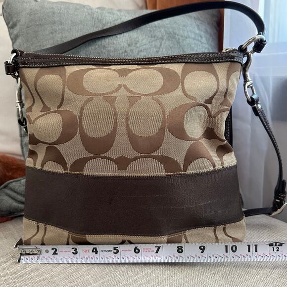 COACH Signature 2 Way‎ Shoulder Crossbody Bag Canvas Leather F13674 Brown - Picture 10 of 12